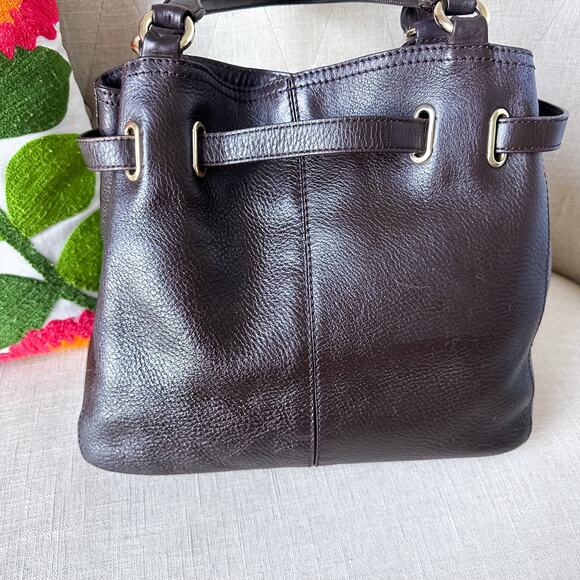Cole Haan Chocolate Brown Handbag with Gold Accents - Picture 3 of 14